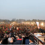 Chairman Pakistan People's Party Bilawal Bhutto Zardari is addressing a public gathering during election campaign at Township Ground