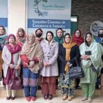 President Sargodha Women Chamber of Commerce and Industry Shameem Aftab in a group photograph with other members during General Body Meeting.