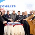 President Dr Arif Alvi cutting cake to mark the 29th anniversary celebration of the Commission on Science and Technology for Sustainable Development in the South (COMSATS), at Aiwan-e-Sadr