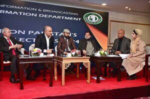 Secretary Ministry of Information & Broadcasting, Ms. Shahera Shahid addressing during a seminar on "Changing Landscape of Pakistani Electorate & Role of Political Parties in Fair Representation" organized by Press Information Department