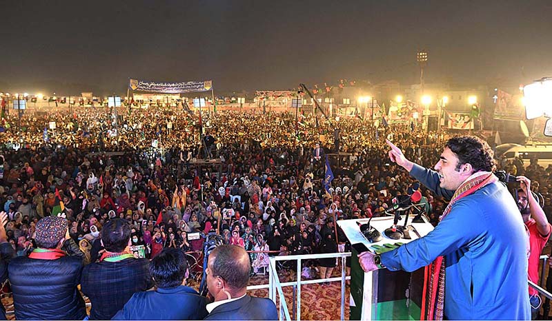 Chairman Pakistan People’s Party Bilawal Bhutto Zardari addressing to public gathering during Election Campaign.