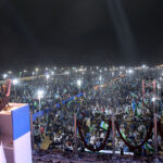 Ameer Jamaat e Islami Siraj ul Haq addressing a public gathering during election campaign at Bagh-e-Jinnah