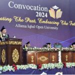 President Dr. Arif Alvi addressing the convocation of Allama Iqbal Open University (AIOU) at Jinnah Convention Centre.