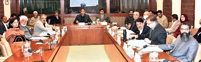 Senator Hilal Ur Rehman, Chairman Senate Standing Committee on States and Frontier Regions presiding over a meeting of the committee at Parliament House.