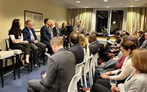 Caretaker Federal Minister for IT and Telecommunication Dr. Umar Saif addressing Pakistani professionals in Switzerland