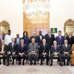 President Dr Arif Alvi in a group photo with officials and diplomats at the 29th anniversary celebration of the Commission on Science and Technology for Sustainable Development in the South (COMSATS), at Aiwan-e-Sadr