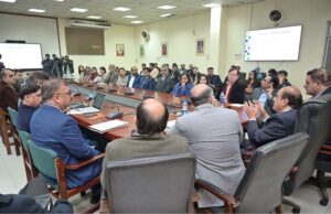 Federal Ministry of Education and Vocational Training Additional Secretary Mohiuddin Wani is speaking at the release ceremony of Education Statistical Report 2021-22