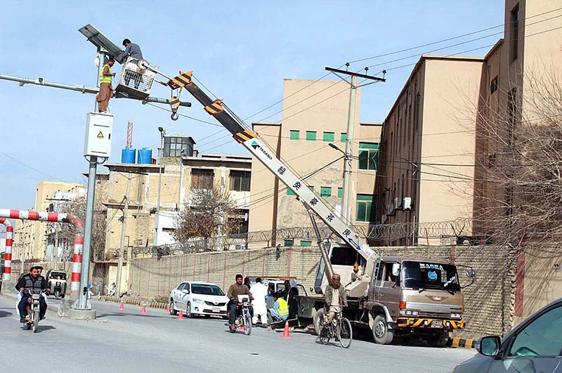 Installation work of the solar panel is underway as safe city project has almost completed in the Provincial Capital