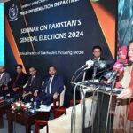 Federal Secretary Information & Broadcasting Ms. Shahera Shahid addresses participants of seminar titled 'Electoral Code of Conduct: Ethical Practices of Stakeholders including Media organized by the Press Information Department