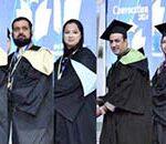 President Dr. Arif Alvi conferring degrees and gold medals upon the graduates of Allama Iqbal Open University (AIOU) during its convocation ceremony at Jinnah Convention Centre.