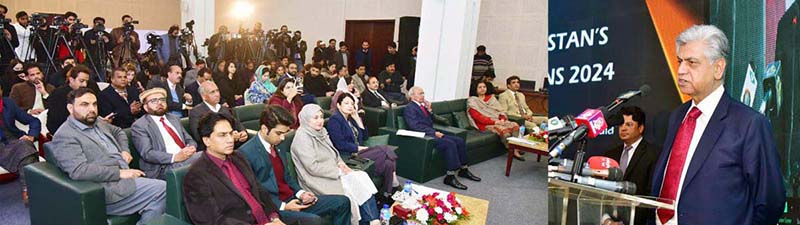 Murtaza Solangi, Caretaker Federal Minister for Information and Broadcasting addressing a seminar titled "Electoral Code of Conduct: Ethical Practices of Stakeholders including Media'.