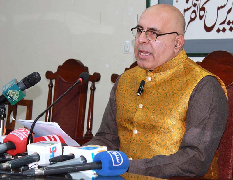 Balochistan Caretaker Minister for Information Jan Achakzai talking to media persons
