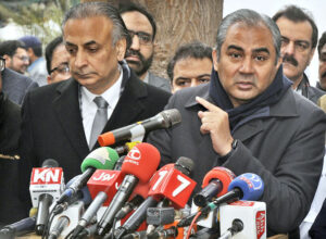 Caretaker Chief Minister Punjab Mohsin Naqvi addressing to the media during his visit to the Children's Hospital.