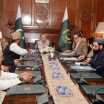 President Dr Arif Alvi chairing a meeting on the role of Masajid and Madaris in promoting education and creating awareness about health issues, at Governor House
