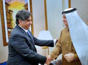 Caretaker Federal Minister for Interior and Commerce, Dr. Gohar Ejaz meeting with Saudi Ambassador H.E. Nawaf bin Saeed Al Malkiy.