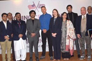 US Consul General Kristin Hawkins addressing during signing ceremony between Jullundur (Pvt) Ltd. Pakistan and Agmor Inc. USA