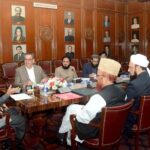 President Dr Arif Alvi chairing a meeting on the role of Masajid and Madaris in promoting education and creating awareness about health issues, at Governor House