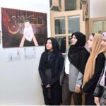 Visitor viewing the painting during Painting Exhibition “Palestine Live Matter” Art and Design Exhibition at Naseem Hafeez Qazi Gallery at Lahore College for Women University