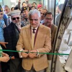 The Advisor to PM on Aviation Air Marshal (retd) Farhat Hussain Khan cuts ribbon to induct A320 aircraft into PIA fleet at Islamabad International Airport