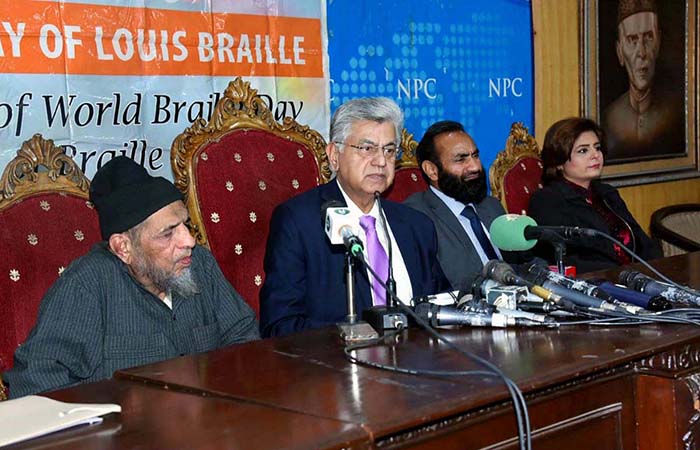 Murtaza Solangi, Caretaker Federal Minister for Information and Broadcasting addressing an event organized by Pakistan Disabled Foundation for special persons at National Press Club.