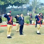 Caretaker Prime Minister Anwaar-ul-Haq Kakar being presented guard of honour by a contingent of KP Police
