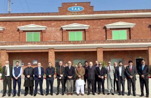 PM's Advisor on Aviation Air Marshal Farhat Hussain Khan (Retd) poses for group photo on the eve of inauguration of newly established Aircrew Examination Licensing Centre (North) at Islamabad International Airport