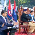 Caretaker Prime Minister Anwaar-ul-Haq Kakar addresses the KP Police Darbar Ceremony