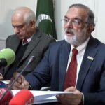 Registrar Federal Tax Ombudsman (FTO) Muhammad Majid Qureshi addressing a press conference at FTO Secretariat.