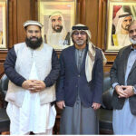 Special Representative to the Prime Minister on Religious Harmony & Islamic Countries and Chairman Pakistan Ullema Council Hafiz Tahir Mahmood Ashrafi meeting with the Hamad Obaid Ibrahim Salem Al-Zaabi Ambassador of UAE in Pakistan.