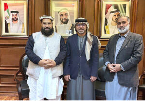 Special Representative to the Prime Minister on Religious Harmony & Islamic Countries and Chairman Pakistan Ullema Council Hafiz Tahir Mahmood Ashrafi meeting with the Hamad Obaid Ibrahim Salem Al-Zaabi Ambassador of UAE in Pakistan. 