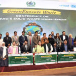The Caretaker Minister of State for Tourism and Special Assistant to the Prime Minister on Youth Affairs, Wasi Shah, handing over cheque of the first prize to winner of innovative ideas at the closing ceremony of Prime Minister's Green Enovate Conference on liquid and solid Waste Management at IBA