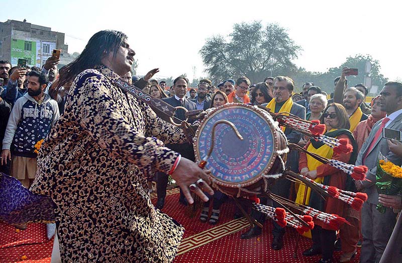 Caretaker Federal Minister for Culture Syed Jamal Shah Addressing the opening ceremony of the two-day Orange Mela organized by Lock versa At Sargodha Arts Council