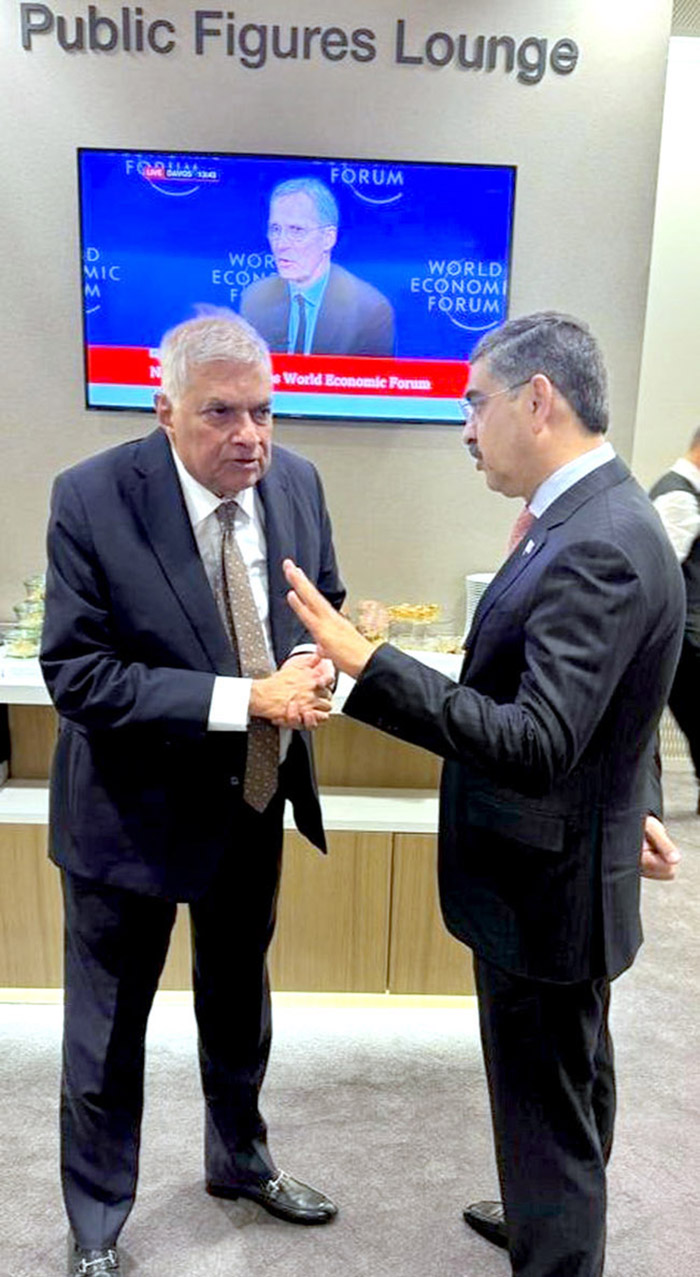 Caretaker Prime Minister Anwaar-ul-Haq Kakar meets Sri Lankan President Ranil Wickremesinghe on the sidelines of the World Economic Forum.