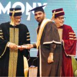 Caretaker Chief Minister Sindh, Justice (R) Maqbool Baqar awarding degree to student during first Arts Council Academies Convocation 2024 organized by Arts Council of Pakistan, Karachi