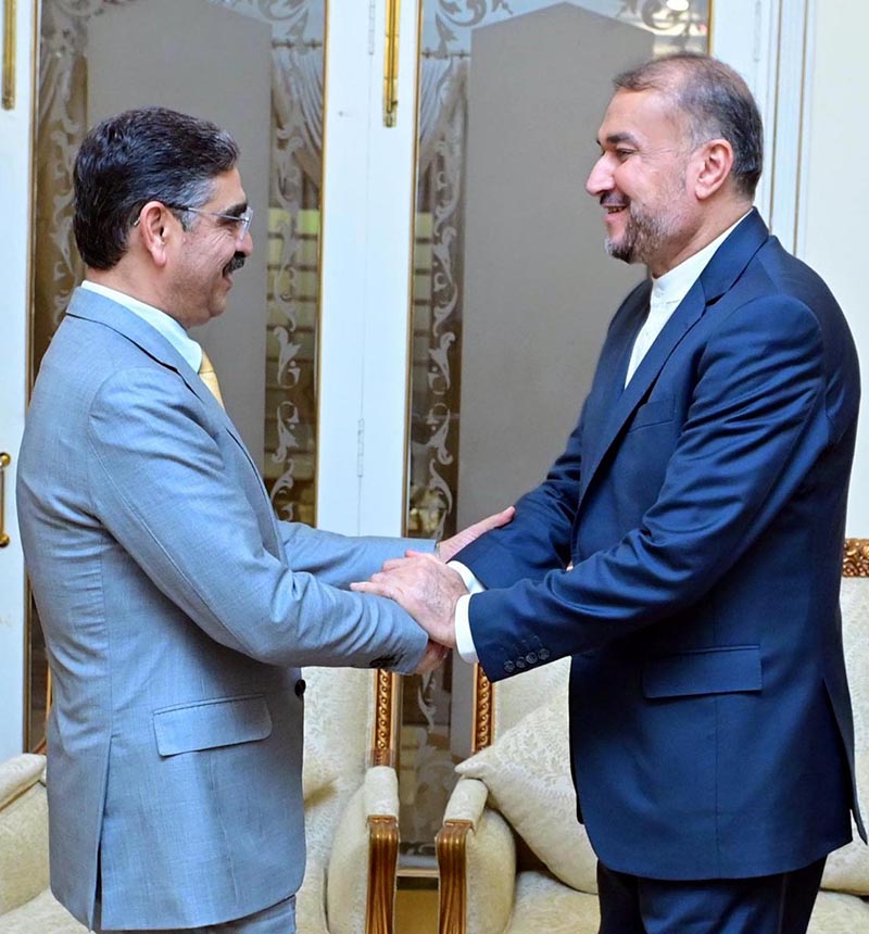 Foreign Minister of Islamic Republic of Iran Mr. Hossein Amir-Abdollahian calls on Caretaker Prime Minister Anwaar-ul-Haq Kakar