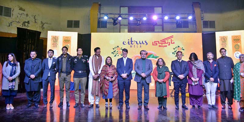 Caretaker Federal Minister for Culture Syed Jamal Shah Addressing the opening ceremony of the two-day Orange Mela organized by Lock versa At Sargodha Arts Council
