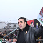 Chairman PPP Bilawal Bhutto Zardari addressing a public gathering at Hockey Stadium