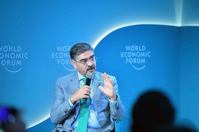 Caretaker Prime Minister Anwaar-ul-Haq Kakar expressing his views at the Trade Tech's Trillion-Dollar Promise session of the World Economic Forum.