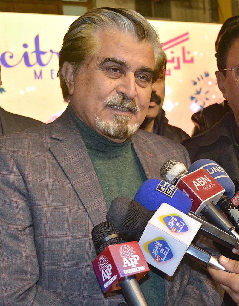 Caretaker Federal Minister for Culture Syed Jamal Shah Addressing the opening ceremony of the two-day Orange Mela organized by Lock versa At Sargodha Arts Council