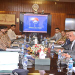 Caretaker Federal Minister for Communications Shahid Ashraf Tarar chairs a meeting of Election Committee to review security arrangements for upcoming General Elections 2024 at Sindh Secretariat