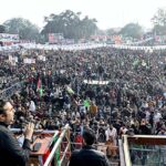 Chairman PPP Bilawal Bhutto Zardari addressing a public gathering at Hockey Stadium Tandlianwala