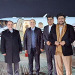 Officials receiving Sindh Governor, Kamran Khan Tessori on his arrival at Mashhad Airport.