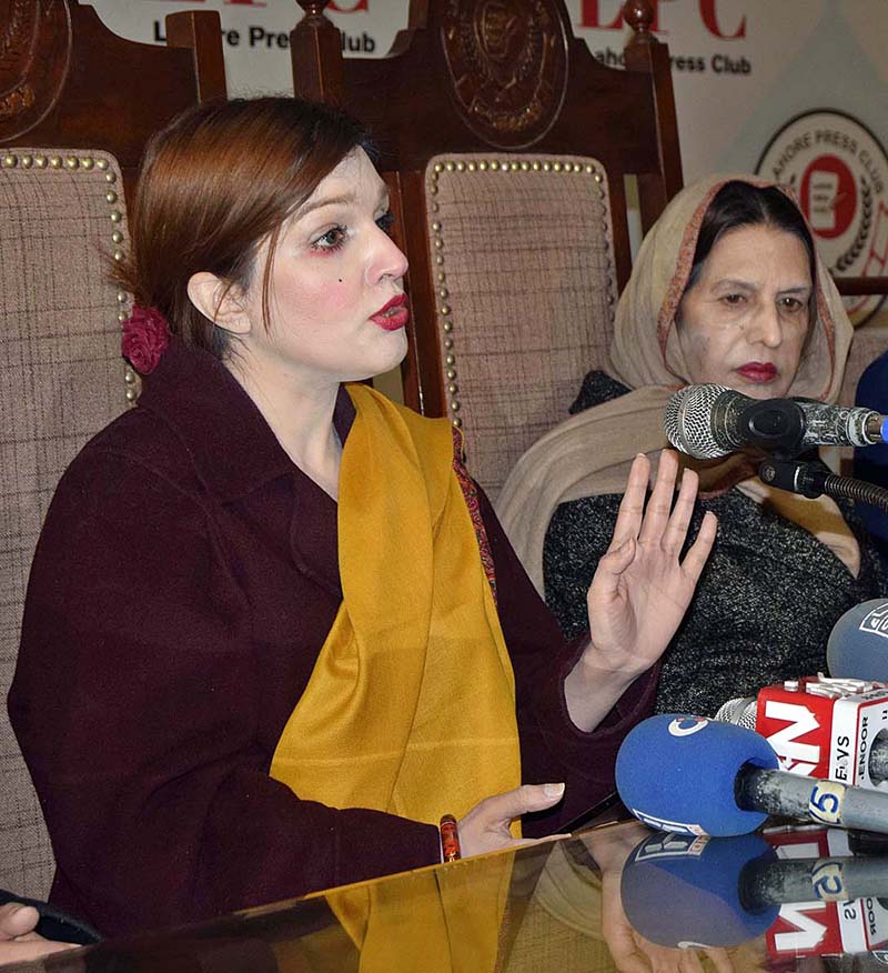 Special Assistant to Prime Minister for Human Rights and Women Empowerment Mushaal Hussein Mullick addressing a press conference at Press Club