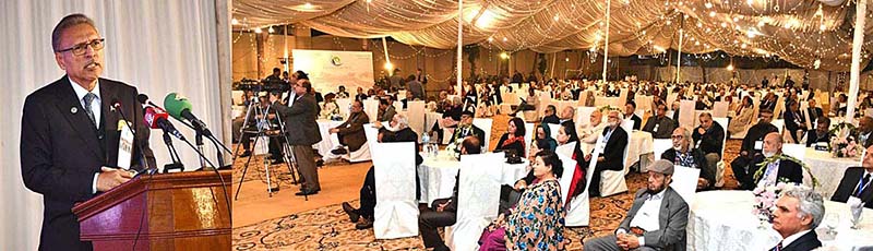 President Dr. Arif Alvi addressing the annual union of Old Publicans