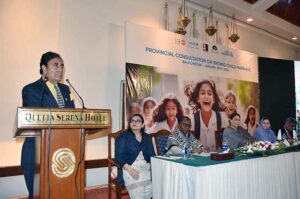Balochistan Caretaker Minister for Health Dr Amir Muhammad Khan Jogezai addressing a seminar organized by National Commission on the Status of Women to Prevent Child Marriages