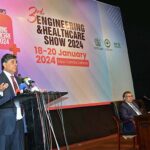 Federal Minister of Commerce, Industries and Investments, Dr. Gohar Ejaz addressing the Engineering & Healthcare Show 2024 at Expo Center Johar Town