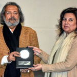 Federal Minister for Education and Professional Training Madad Ali Sindhi receive a souvenir to the Vice Chancellor, Pakistan Institute of Fashion and Design (PIFD) Hina Tayyaba Khalil during visit at the Pakistan Institute of Fashion and Design