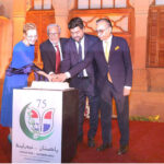Sindh Governor Kamran KhanTessori, Caretaker Chief Minister Justice(rtd) Maqbool Baqar along with Dutch Ambassador Ms. Henny de Vries and CG Tarek Khan in a cake cutting ceremony during diplomatic relations anniversary celebrations at Mohatta Palace