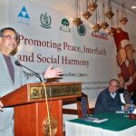 Federal Minister for Religious Affairs and Interfaith Harmony, Aneeq Ahmed addressing a seminar titled Promoting Peace, Interfaith and Social Harmony.