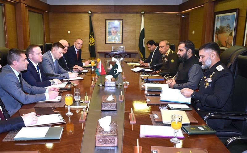 A Belarus delegation headed by Mr. Rassalai Viachaslau, Deputy Minister SAMI, held a meeting in Ministry of Defence Production with Pakistan delegation headed by Secretary Defence Production, Lt Gen (Retd) Humayun Aziz HI (M)